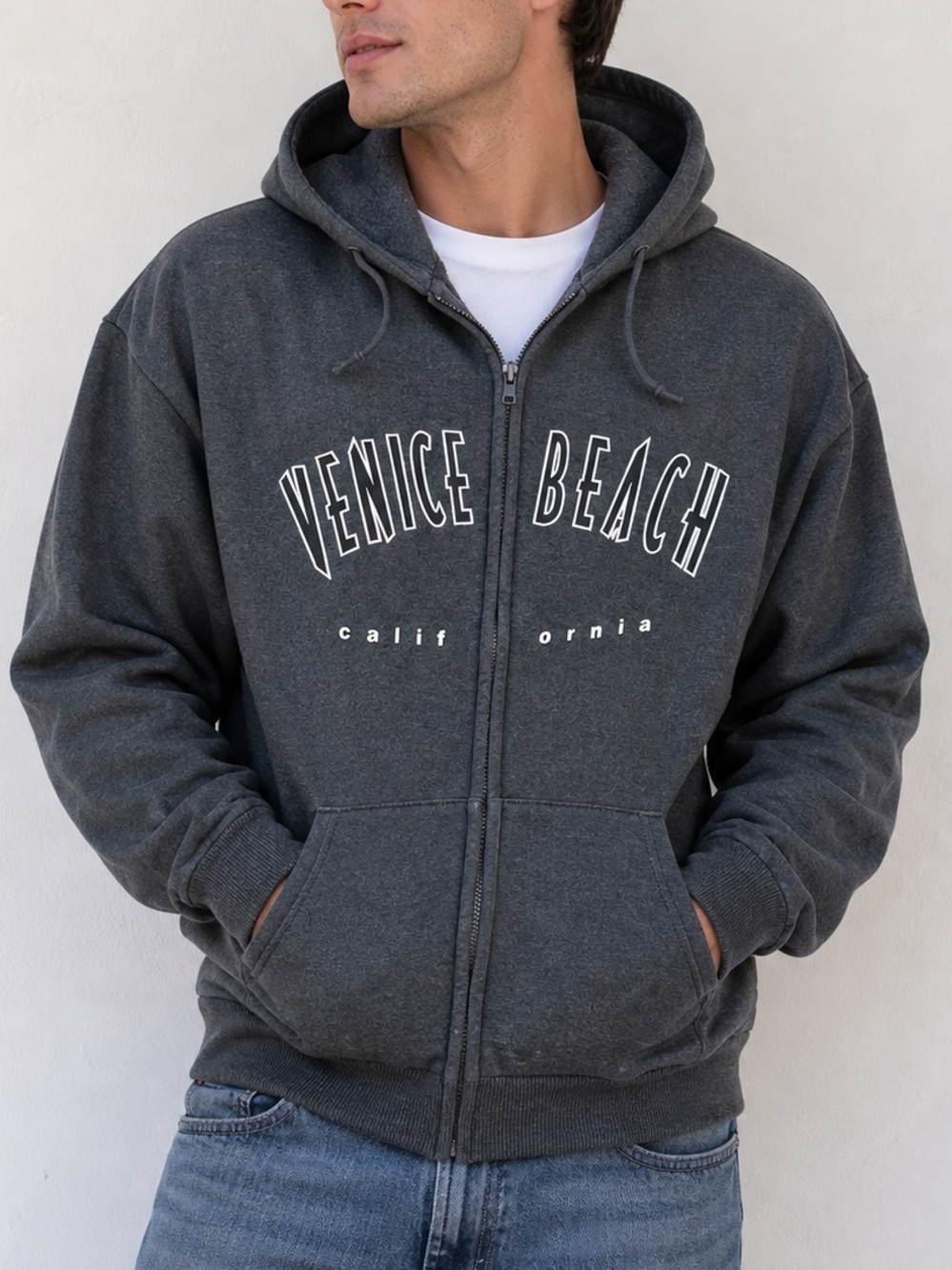 Vintage 90s Venice Beach Hoodie XL USA Made Hill Heavyweight Zip Up Surf Skate